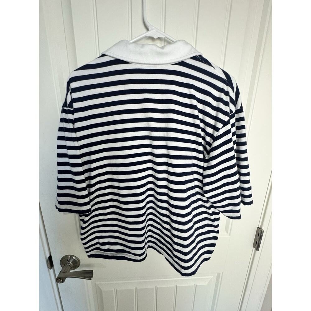 Tommy Hilfiger Sport Women’s Large Navy & White Striped Shirt Coastal Preppy - Picture 3 of 10